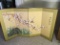 Beautiful Oriental Silk Painted Folding Screen Mounted on Wood