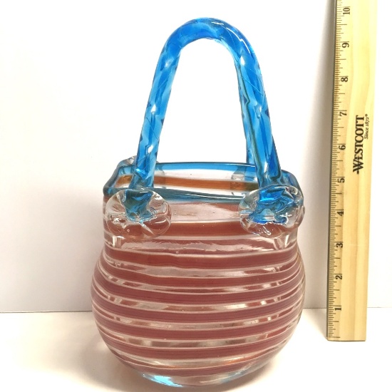 Purse Shaped Decorative Art Glass Basket