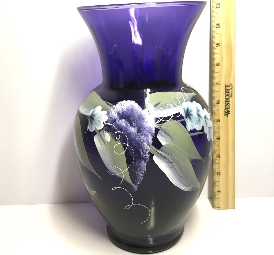 Purple Hand Painted Floral Glass Vase