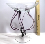 Alicja Handmade Art Glass Dish with Purple Swirl Legs