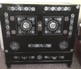 Beautiful Black Lacquer Cabinet with Mother-of-Pearl Inlay