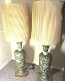 Pair Of Large Extra Tall Oriental Ceramic and Brass Lamps