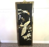 Vintage Black Lacquered Oriental Panel with Mother-of-Pearl Inlay