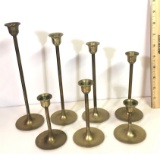 Set of 7 Graduated Brass Candle Holders