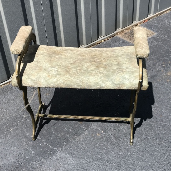Early Brass Vanity Seat with Upholstered Seat