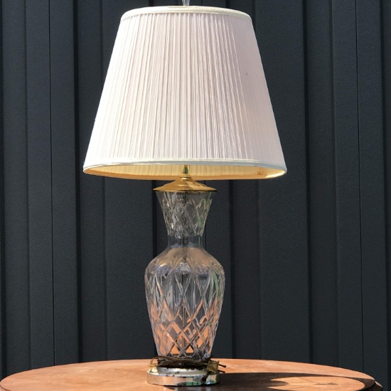 Vintage Crystal Lamp with Crystal Finial & Shade