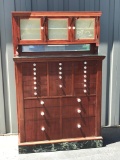 Beautiful Wooden Dental Cabinet with Many Drawers, Mirror Top & Marble Base