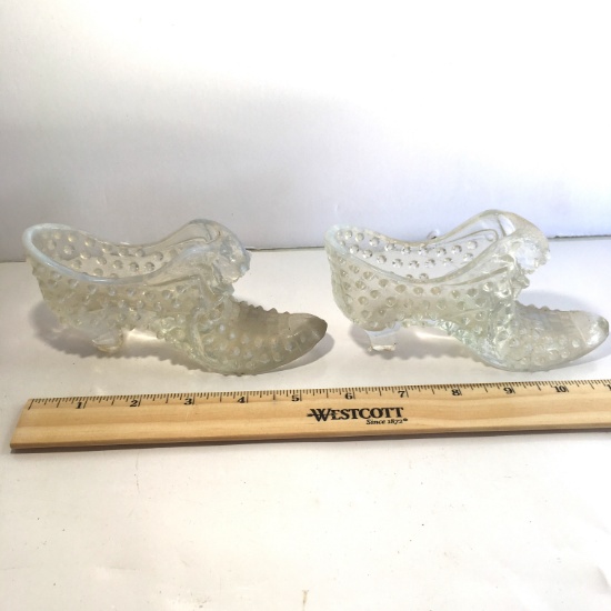 Pair of Glass Hobnail Shoe Dishes