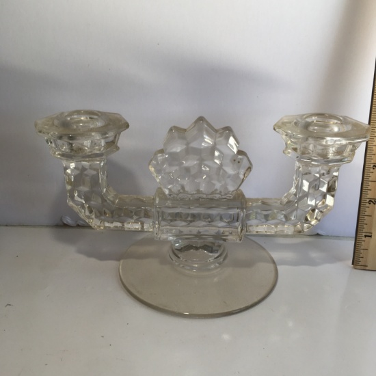 Heavy Etched Glass Candelabra