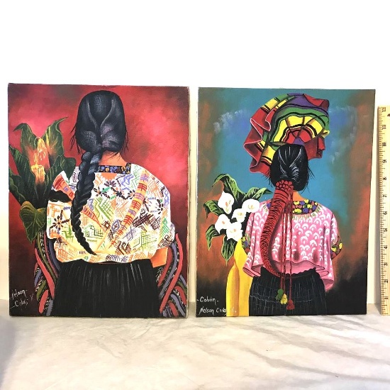 Gorgeous Pair of Original Colorful Paintings on Canvas by Nelson Cold Antigua Guatemala