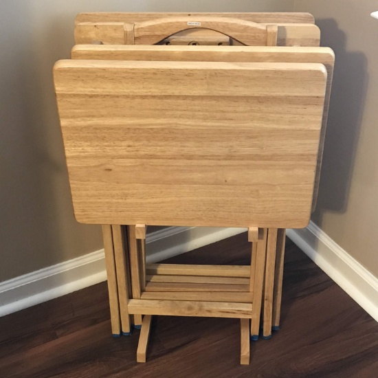 4 pc Wooden Side Tables & Caddy Set