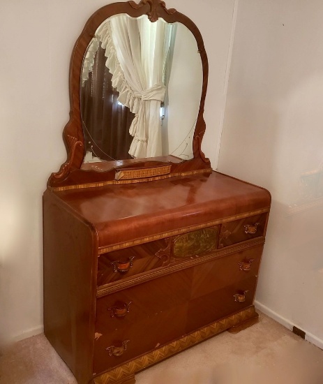 Vintage Art Deco Waterfall Dresser and Mirror