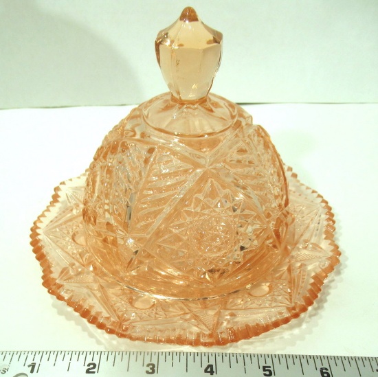 Pink Depression Pressed Glass Covered Dish