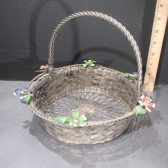 Woven Silver Colored Metal Floral Basket - Perfect for Eggs
