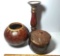 Red and Brown Décor Lot Bowls and Candlestick