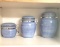 Set of 3 Blue Snap Lock Ceramic Canisters