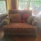 Oversized Red & Gold Oversized Upholstered Chair with Carved Wooden Claw Feet