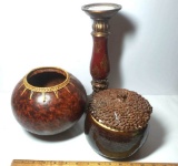 Red and Brown Décor Lot Bowls and Candlestick