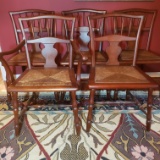 Set of 5 Vintage Wood Dining Chairs with Rush Seats
