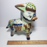 Vintage Large Signed Tonala Mexican Pottery Donkey