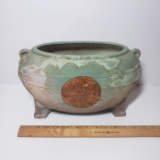 Green Raku Style Planter with Copper Accent