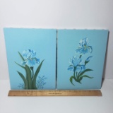 Hand Painted Iris Oil on Canvas Set of 2