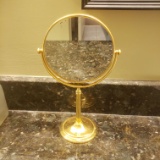 Vintage Brass Magnifying Standing Bathroom Mirror