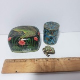 Set of 3 Décor Trinket Boxes - Cloisonné, Jeweled Frog