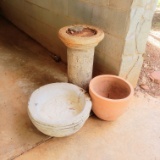 Concrete Bird Bath Stand, Terra Cotta Pot