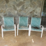 Set of Three Metal and Mesh Patio Chairs
