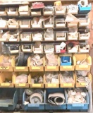 Large Lot of Plastic Shop Organizers in Multiple Sizes Full of Misc Hardware with Wall Rack