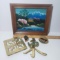 Vintage Lot of Asian Art, Brass Trivet, and Souvenirs