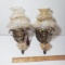 Vintage Glass and Brass Wall Sconce Lighting Set of 2