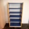 Vintage White Book Shelf with Blue Shelves and Yellow Accents