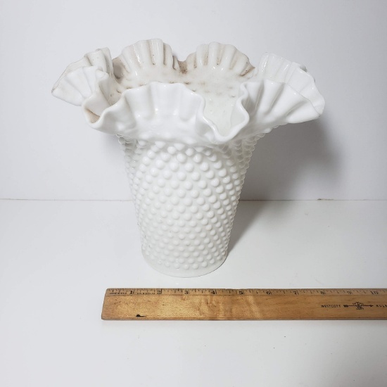 Vintage Large White Fenton Hobnail Vase