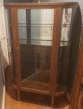 Vintage Tiger Oak Curio Cabinet with Rounded Glass