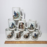 Vintage Norman Rockwell Museum Mugs with Gold Rim
