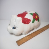 Large Vintage Painted Ceramic Piggy Bank