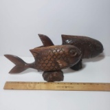 Vintage Carved Wood Fish on Stands Set of 2