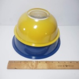 Vintage Pyrex 323 Blue and Yellow Glass Bottom Nesting Mixing Bowls