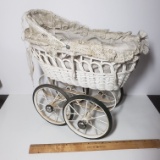 Vintage Toy Baby Carriage with Musical Porcelain Doll Inside