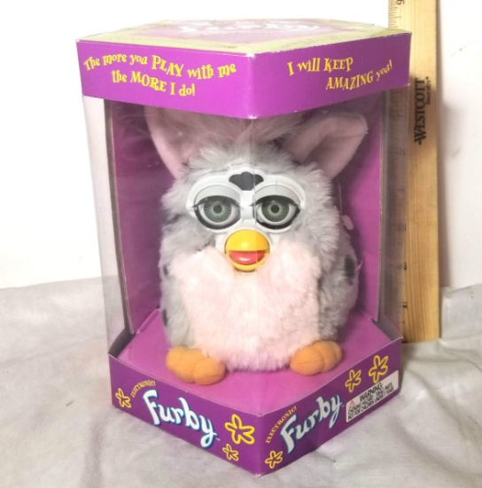 NEW Old Stock Cute Pink and Gray Furby in Box