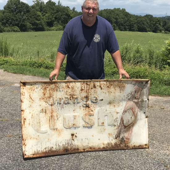 Original Metal Orange Crush Advertisement Sign