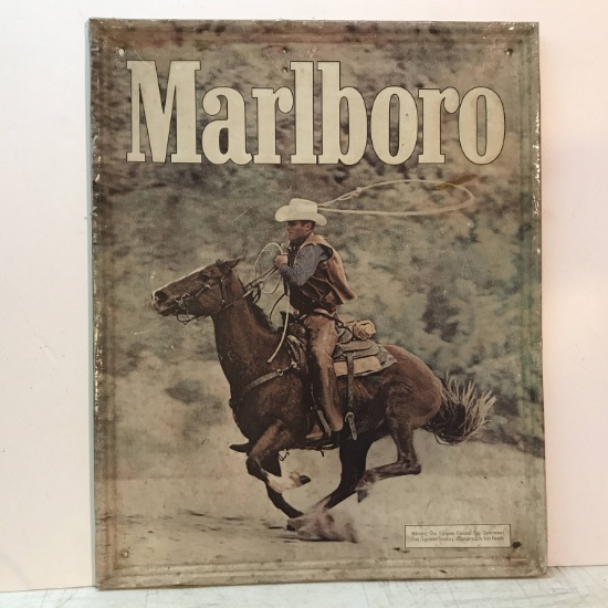 Metal Marlboro Advertisement Sign with Marlboro Man on Horse