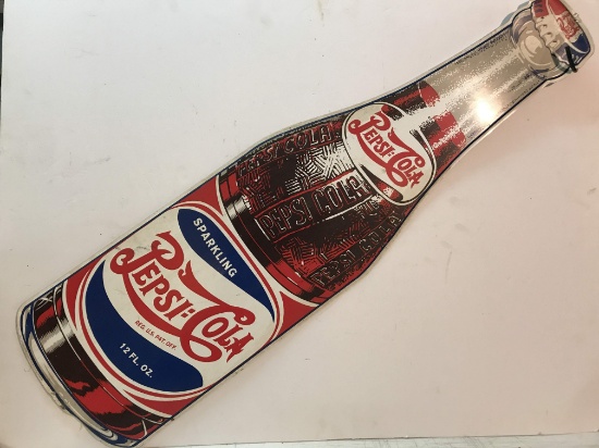 Large Pepsi-Cola Bottle Shaped Metal Advertisement Sign