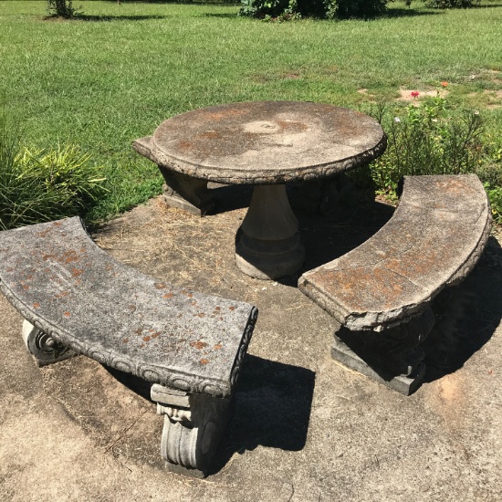 4 pc Concrete Outdoor Table & Bench Set