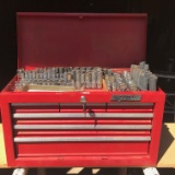 Waterloo Red Metal Multi-Drawer Toolbox w/ Many Sockets, Socket Sets & Ratchets with Extension Bars