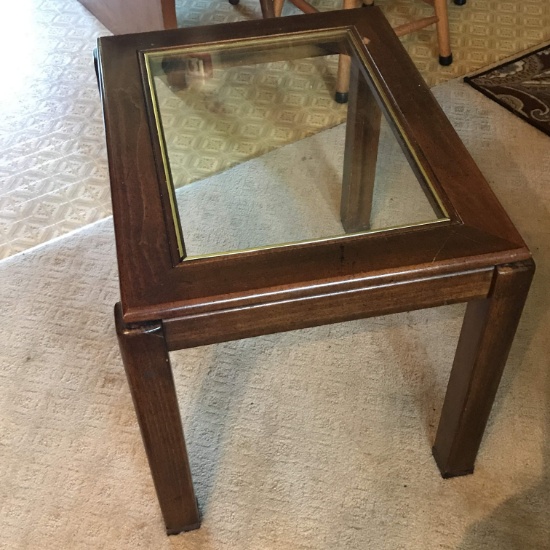 Glass Top Wooden End Table