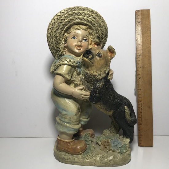 Adorable Vintage Girl with Pup 11” Statue