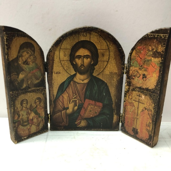 Old Greek Triptych Byzantine Icon- Reproduction